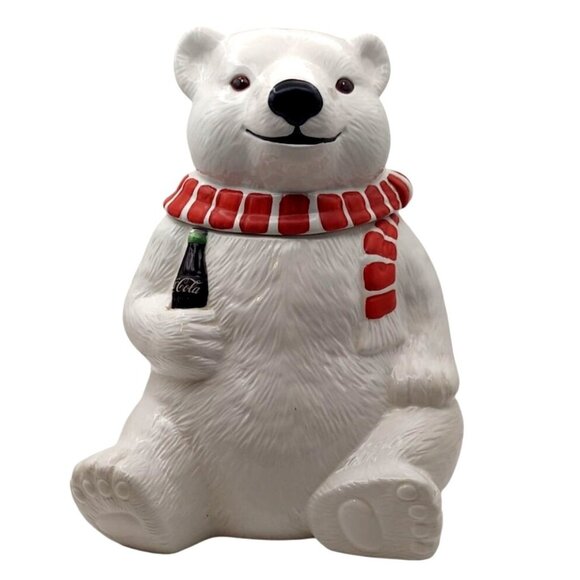 Coca-Cola Always Cool Polar Bear Cookie Jar 1994 Ceramic Coke Christmas Winter - Picture 1 of 11